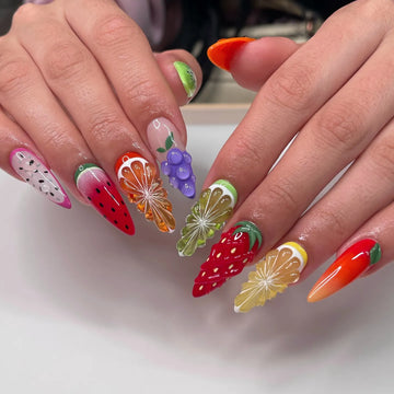 Handmade 3D Watermelon Lemon Grape Strawberry Colorful Fruit Press on Nails S07