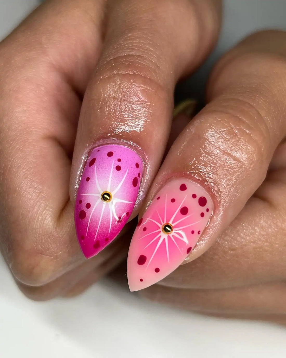 Handmade Berry Pink Floral Gradient 3D Petal Art Summer Press on Nails S68