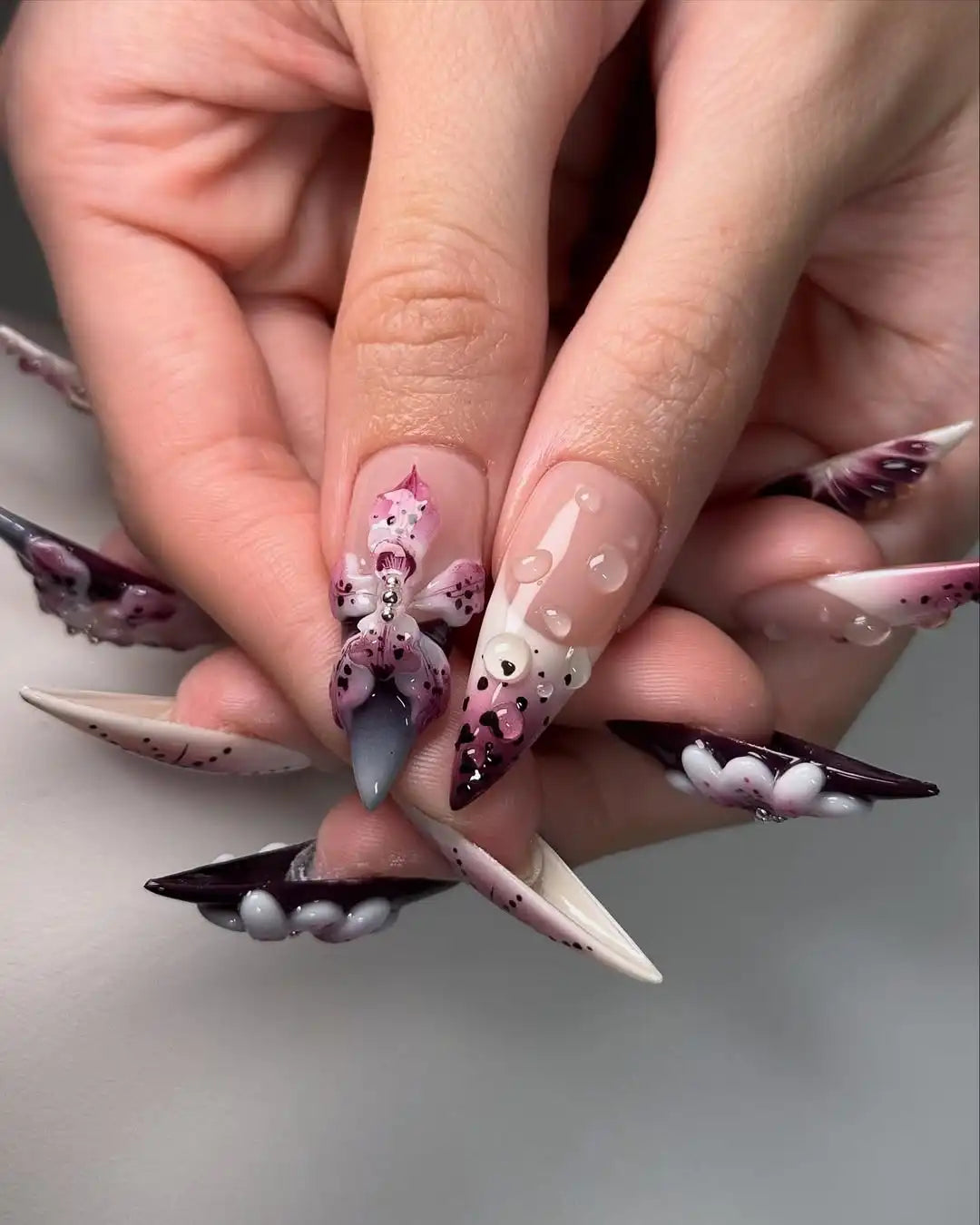 Handmade Blossom Purple Style Beautiful Press on Nails D04