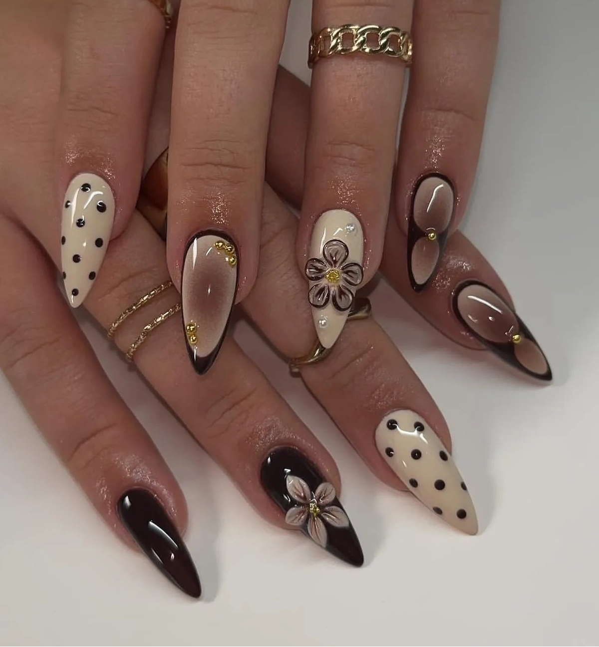 Handmade Burgundy Ombre Swirl 3D Flower Wine Elegant Press on Nails K68