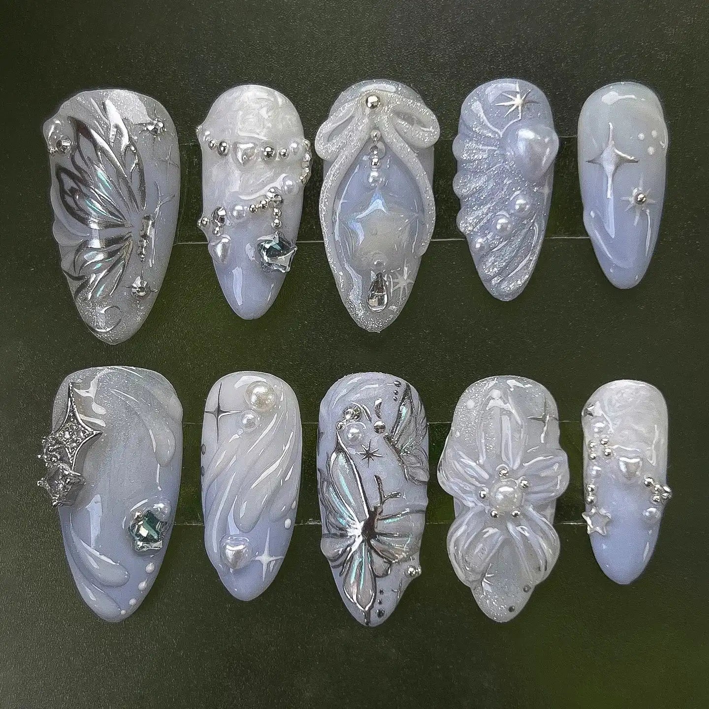 Handmade Butterfly Pearl Star Moon Press on Nails Q82
