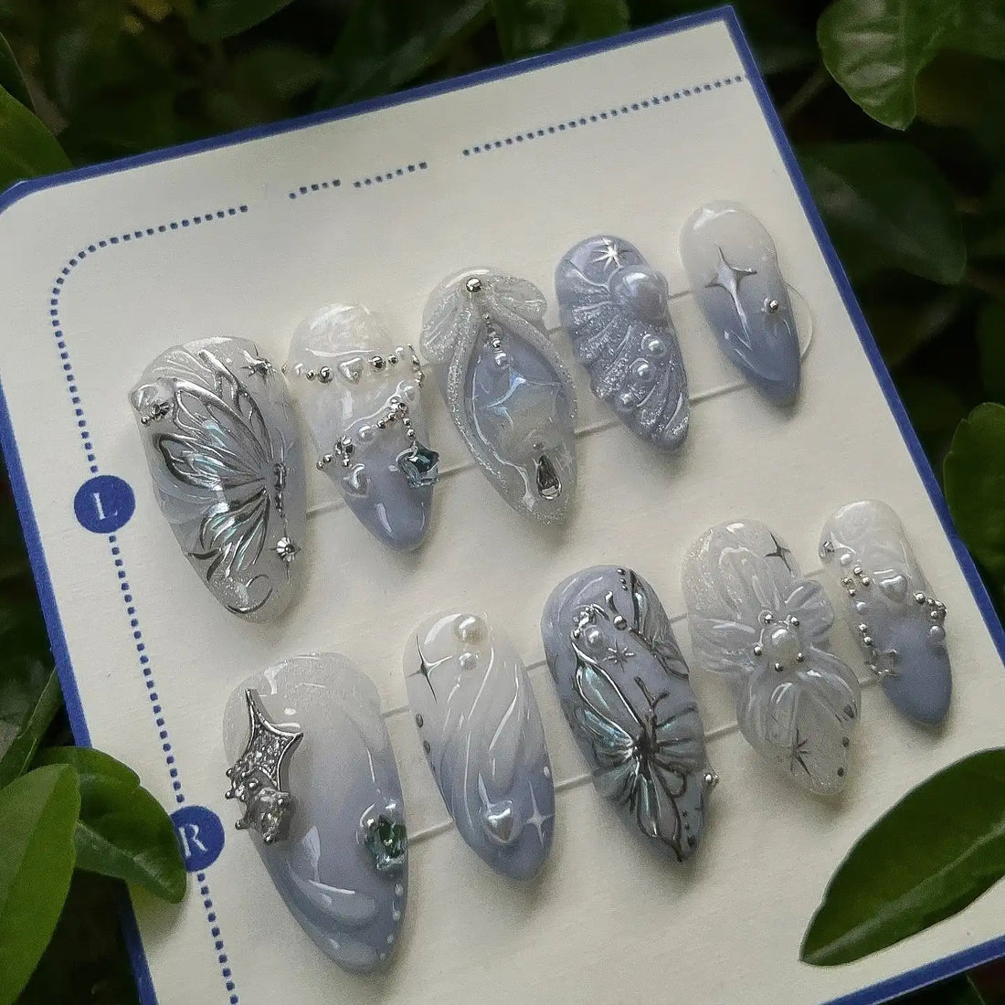 Handmade Butterfly Pearl Star Moon Press on Nails Q82