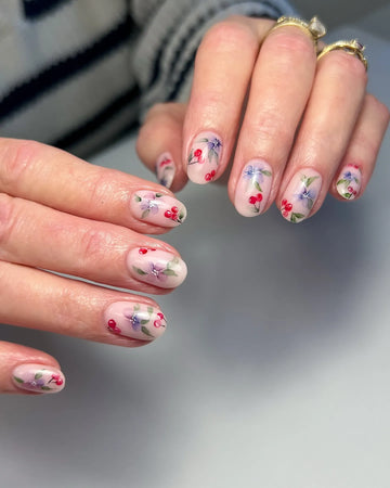 Handmade Cherry Blossom Purple Floral Garden Art Summer Press on Nails H48