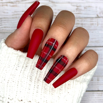 Handmade Christmas Gift Theme Press On Nails - Red Fake Fingernails