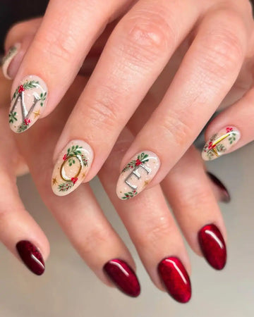 Handmade Christmas Red NOEL Letter Holly Berry Festive Press on Nails U59