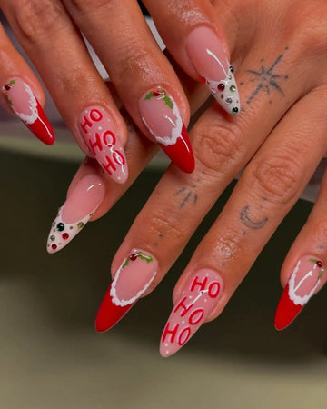 Handmade Christmas "Ho Ho Ho" and Holly Design Press on Nails V20