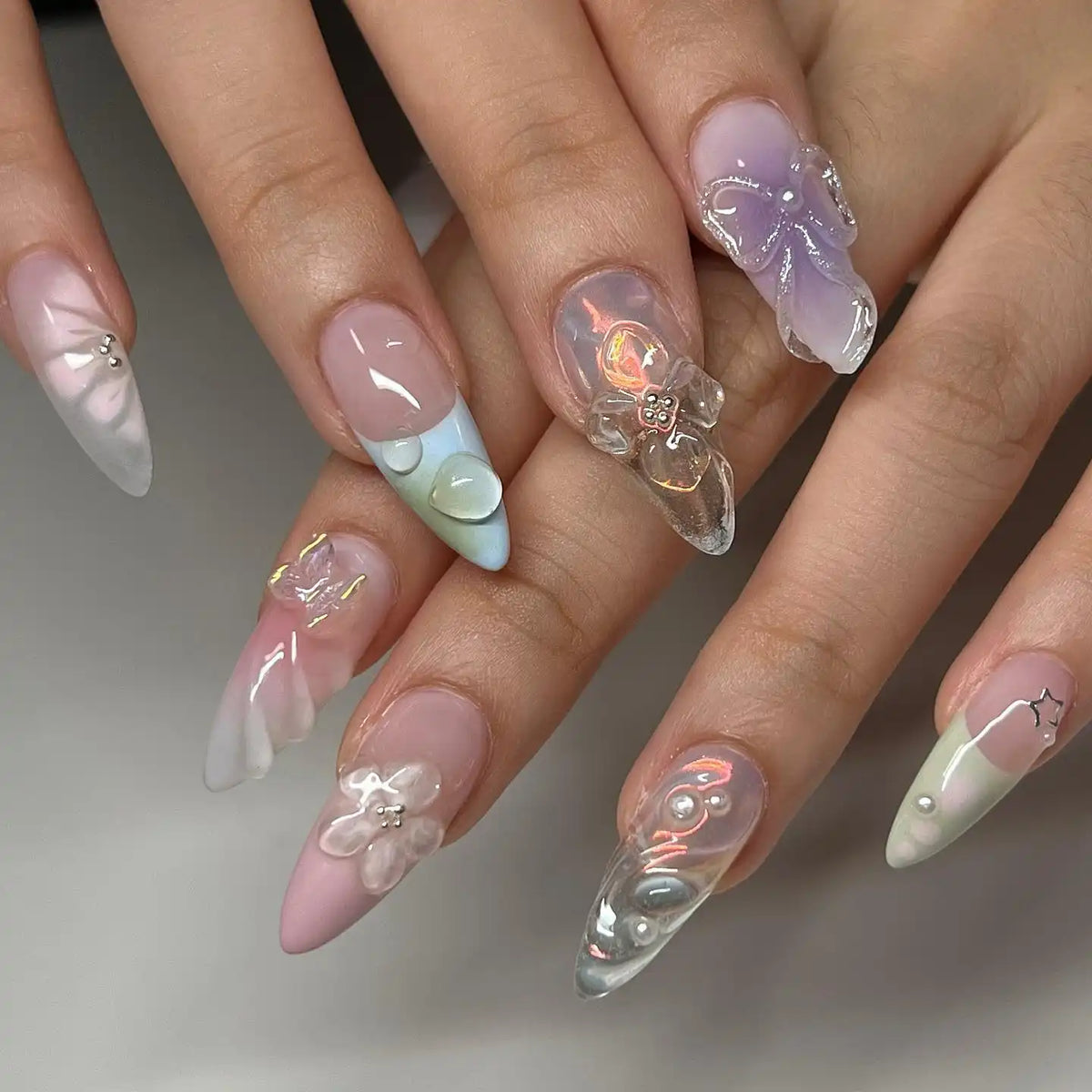 Buttercup Spring Nails Handmade Clear Blossom and Butterfly Spring Nails R00 – Dazznails
