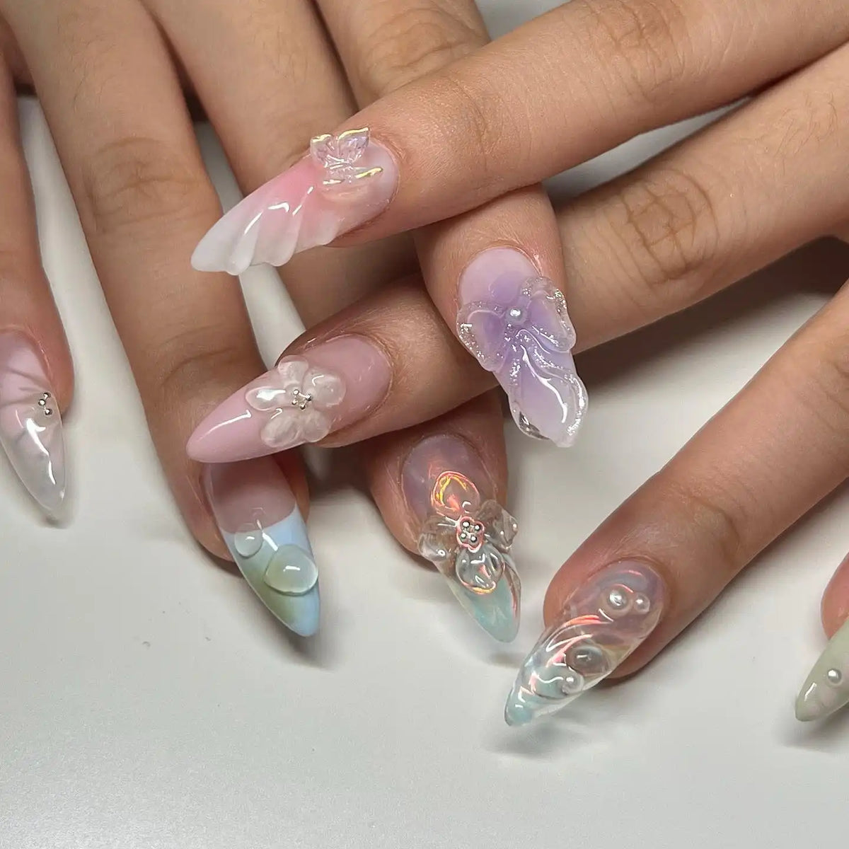 Buttercup Spring Nails Handmade Clear Blossom and Butterfly Spring Nails R00 – Dazznails