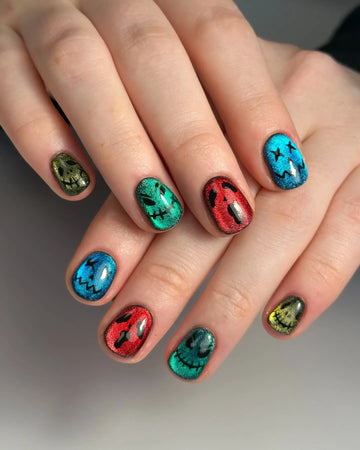 Handmade Colorful Magnetic Cat Eye Spooky Jack O Lantern Press on Nails PZ2