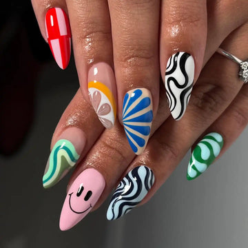 Handmade Colorful Swirl Art Press on Nails for Vibrant Nail Designs R72