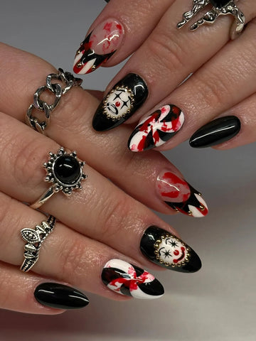 Handmade Creepy Jester Clown Horror Press on Nails PS6