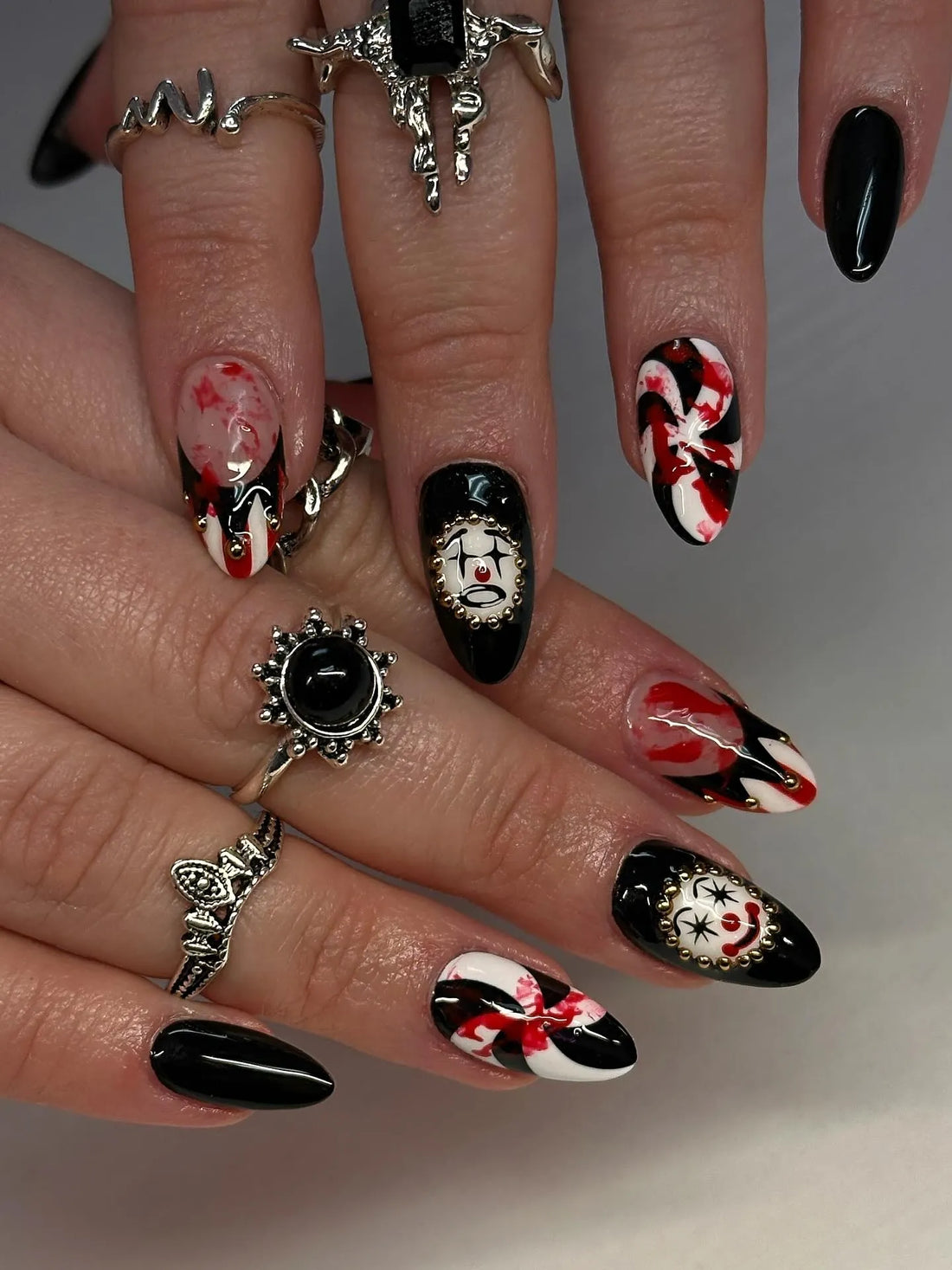 Handmade Creepy Jester Clown Horror Press on Nails PS6