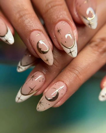 Handmade Crescent Moon and Star Design Press on Nails for Celestial Style E25