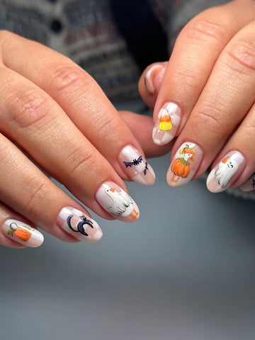 Handmade Cute Farmhouse Goose Pumpkin Candy Corn Bat Press on Nails QC1