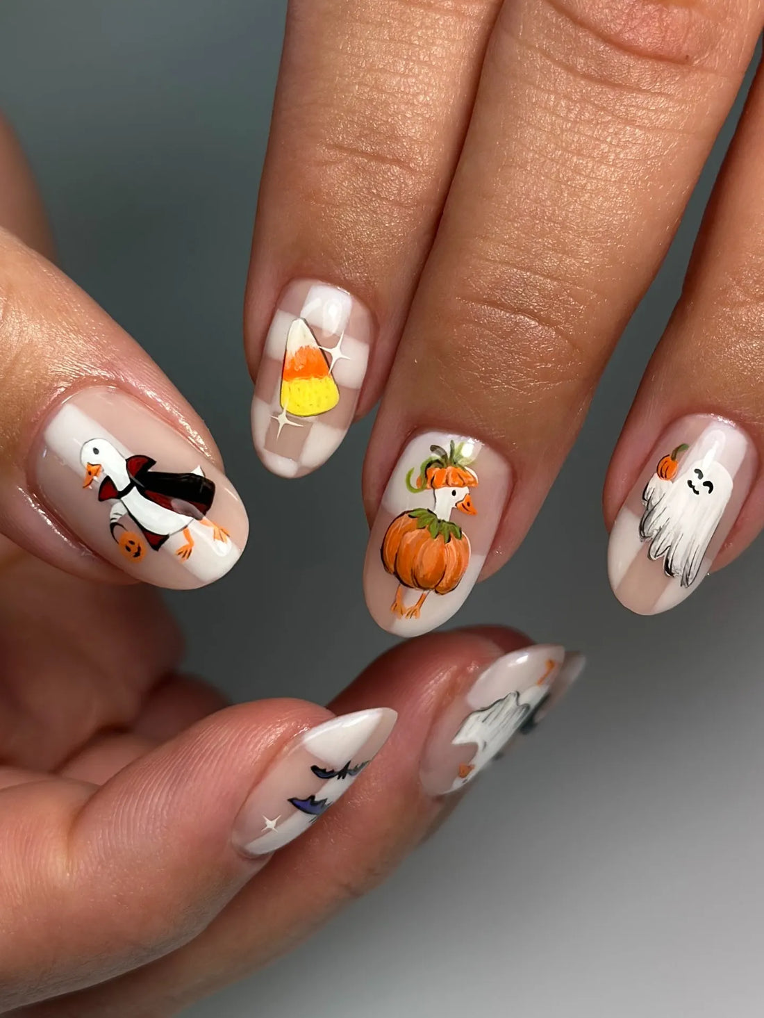 Handmade Cute Farmhouse Goose Pumpkin Candy Corn Bat Press on Nails QC1