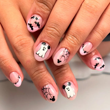 Handmade Cute  Magic Pastel Pink Mouse Ear Ghost Bat Spiderweb Press on Nails PX4