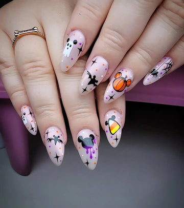 Handmade Cute Milky Nude Mouse Ear Ghost Candy Corn Slime Press on Nails PY3