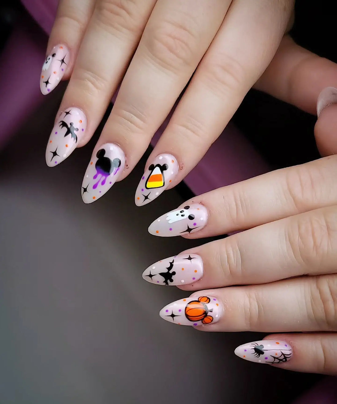 Handmade Cute Milky Nude Mouse Ear Ghost Candy Corn Slime Press on Nails PY3