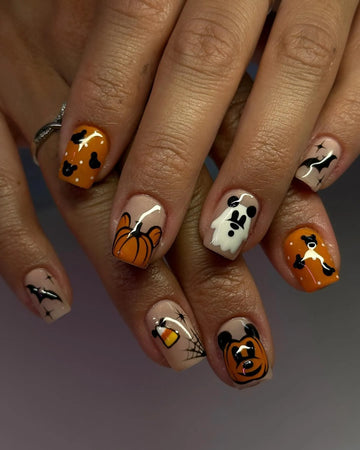 Handmade Cute Mouse Ear Magic Halloween Pumpkin Ghost Press on Nails PT3
