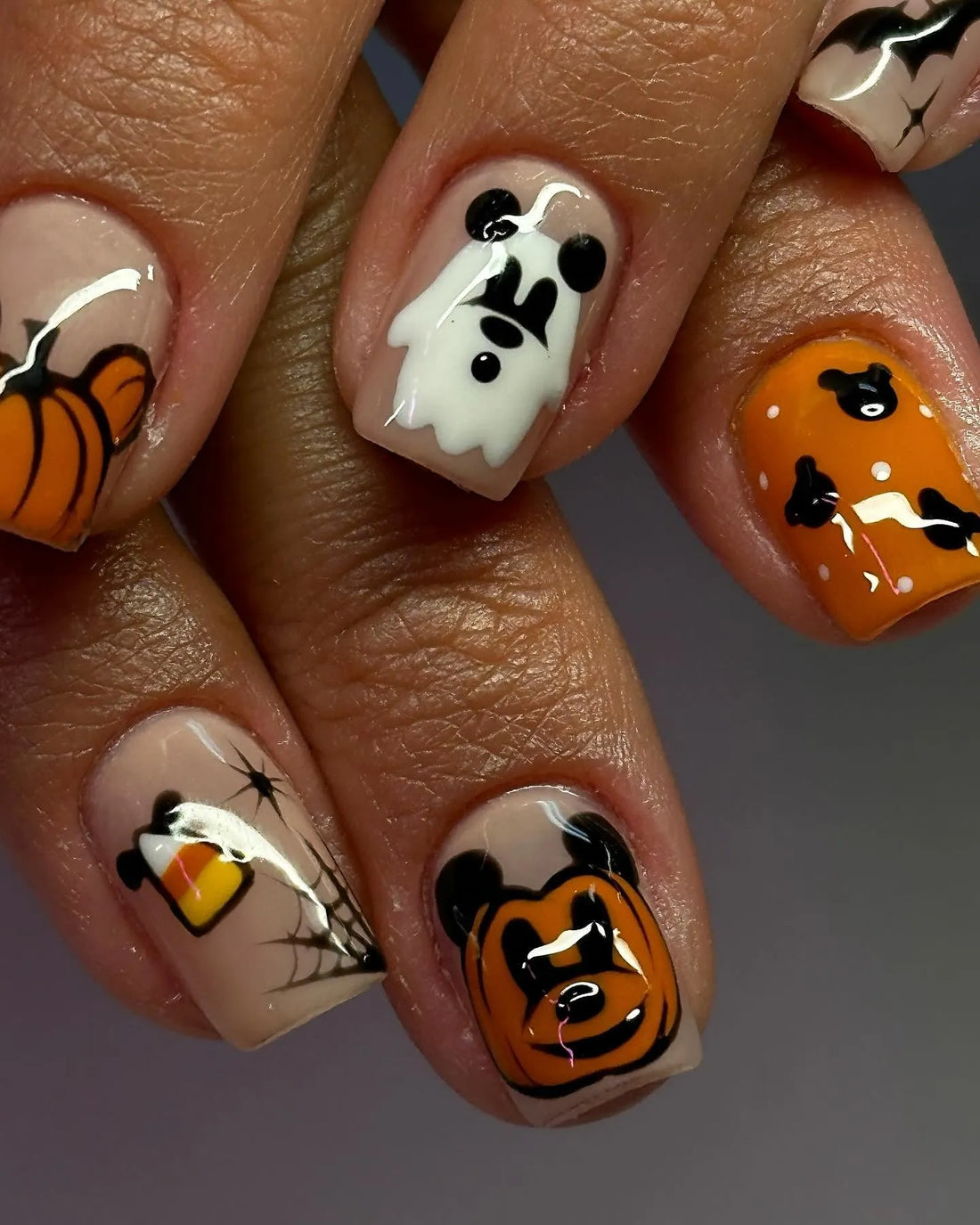 Handmade Cute Mouse Ear Magic Halloween Pumpkin Ghost Press on Nails PT3
