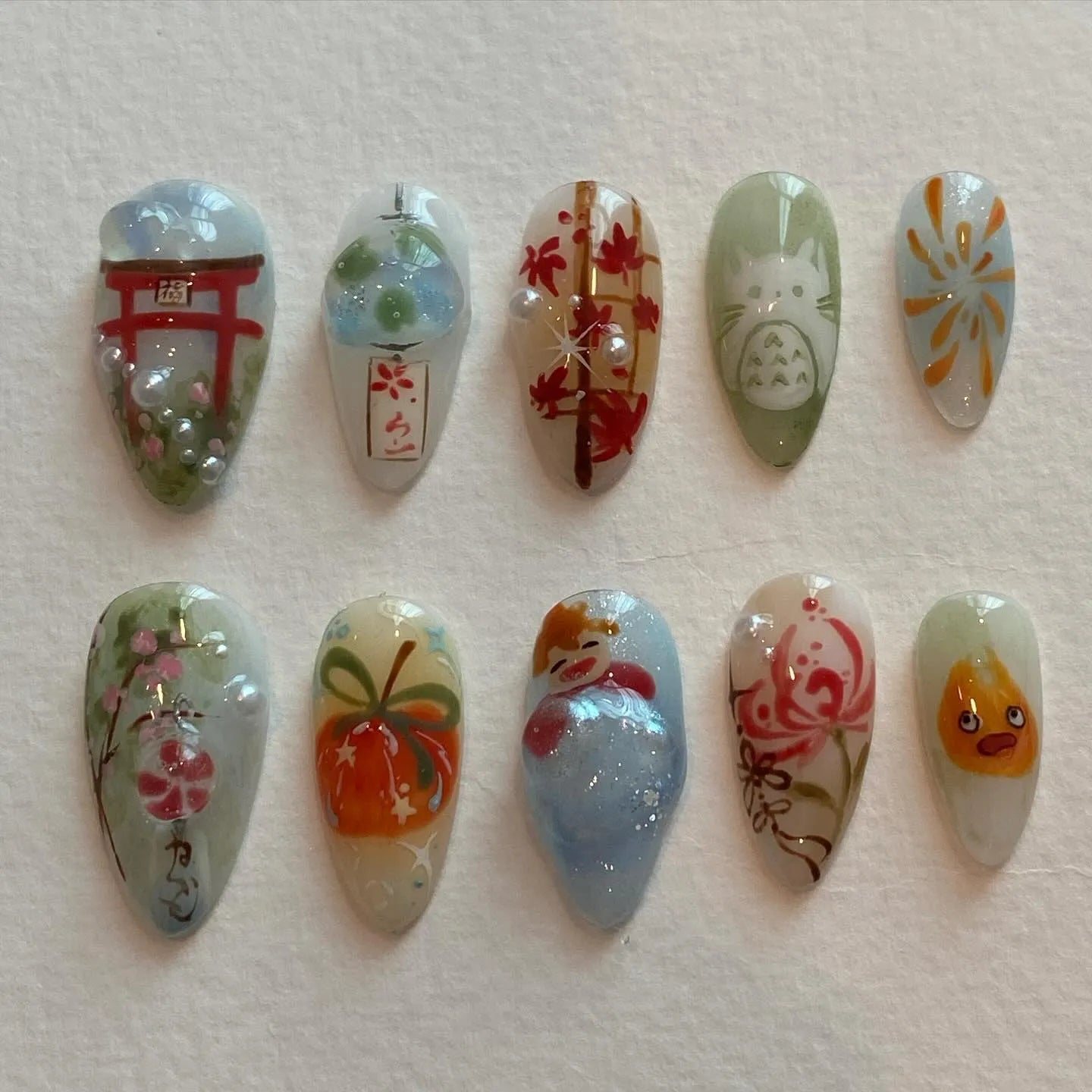 Handmade Studio Ghibli Inspired Anime Fake Nails B58
