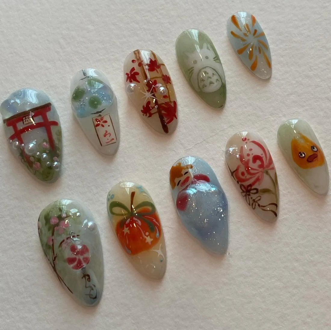 Handmade Studio Ghibli Inspired Anime Fake Nails B58