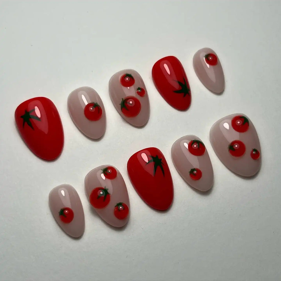 Handmade Cute Tomato Farmhouse Red Nude Vegetable Press on Nails H62