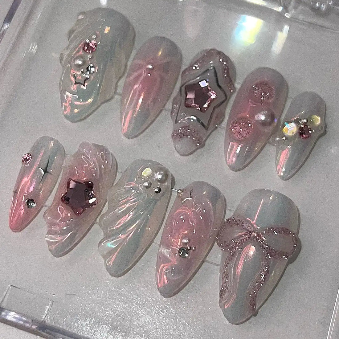 Handmade Diamond Star Pretty Fake Fingernails Q10