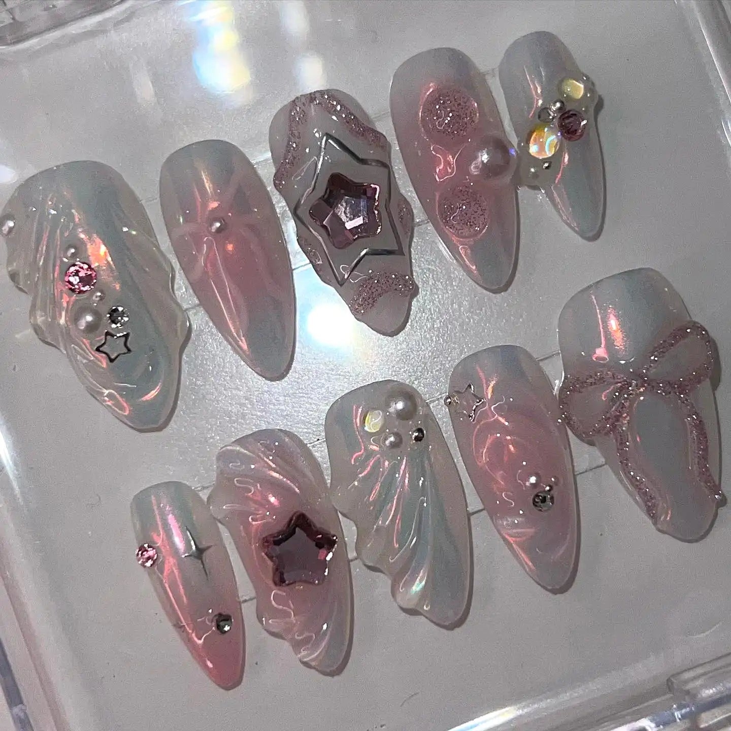 Handmade Diamond Star Pretty Fake Fingernails Q10