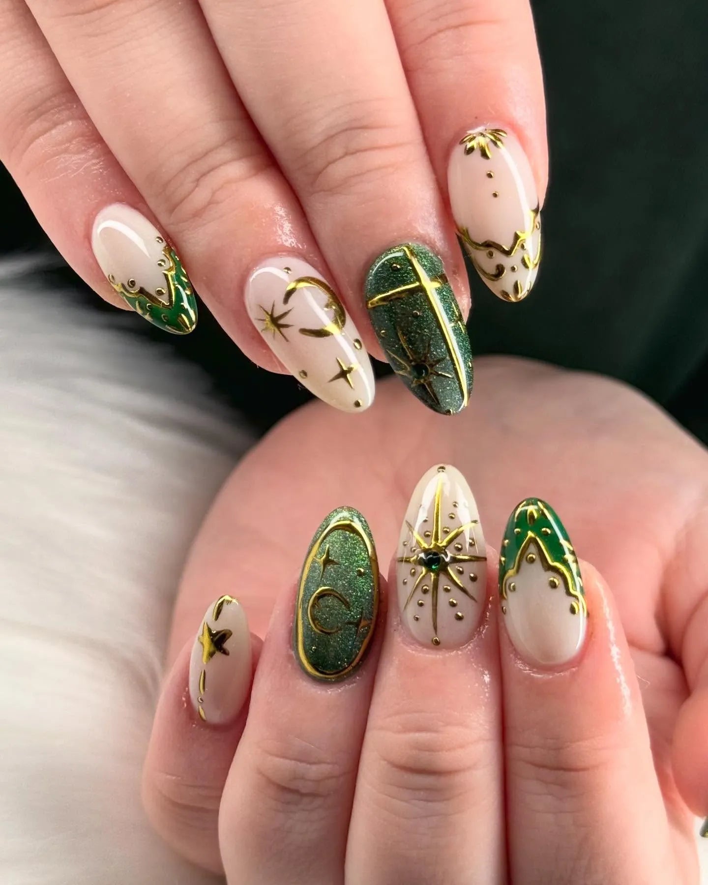 Handmade Gold Celestial Star Moon Holiday Press on Nails Z81