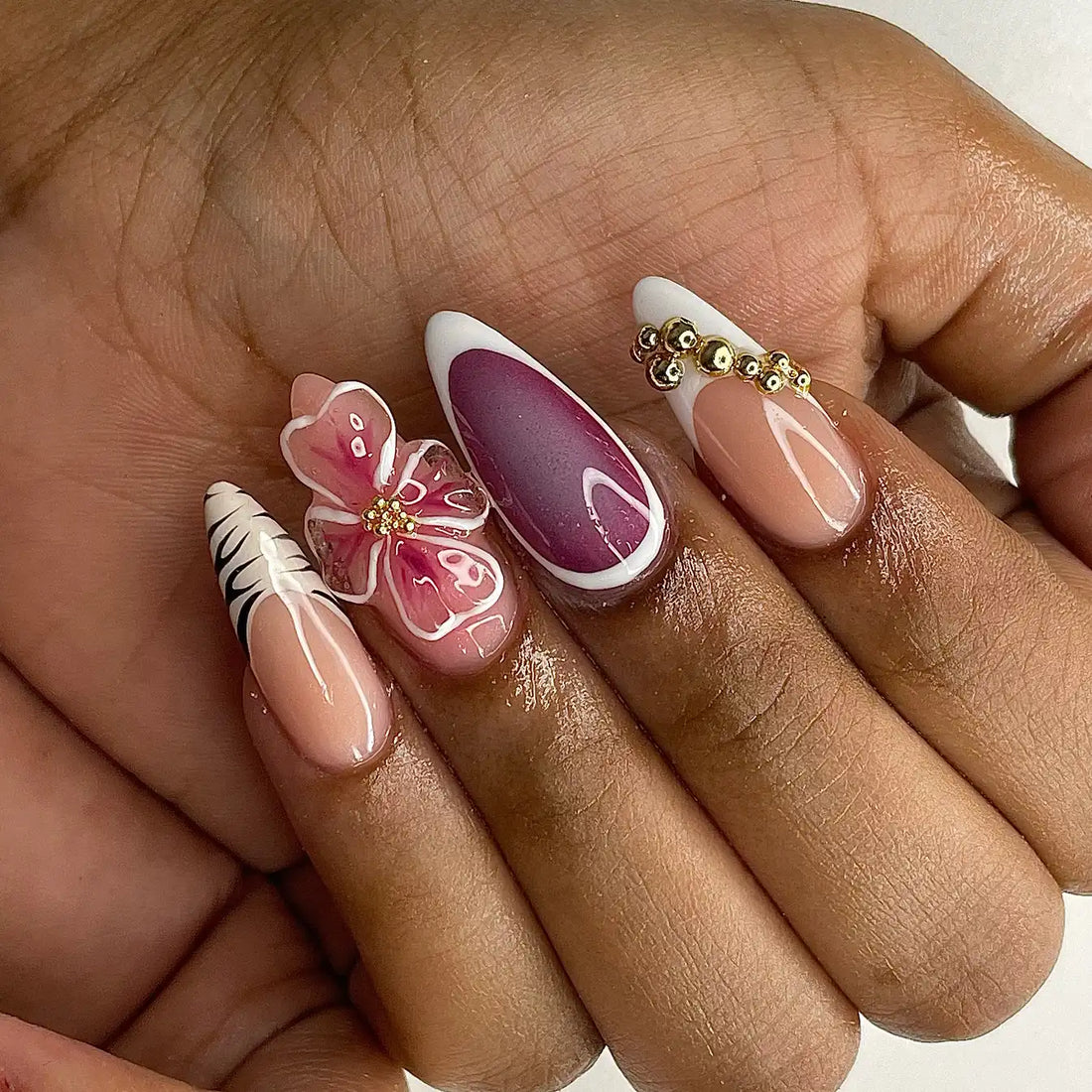 Handmade French Purple Ombre Floral 3D Charm Chic Press on Nails R87