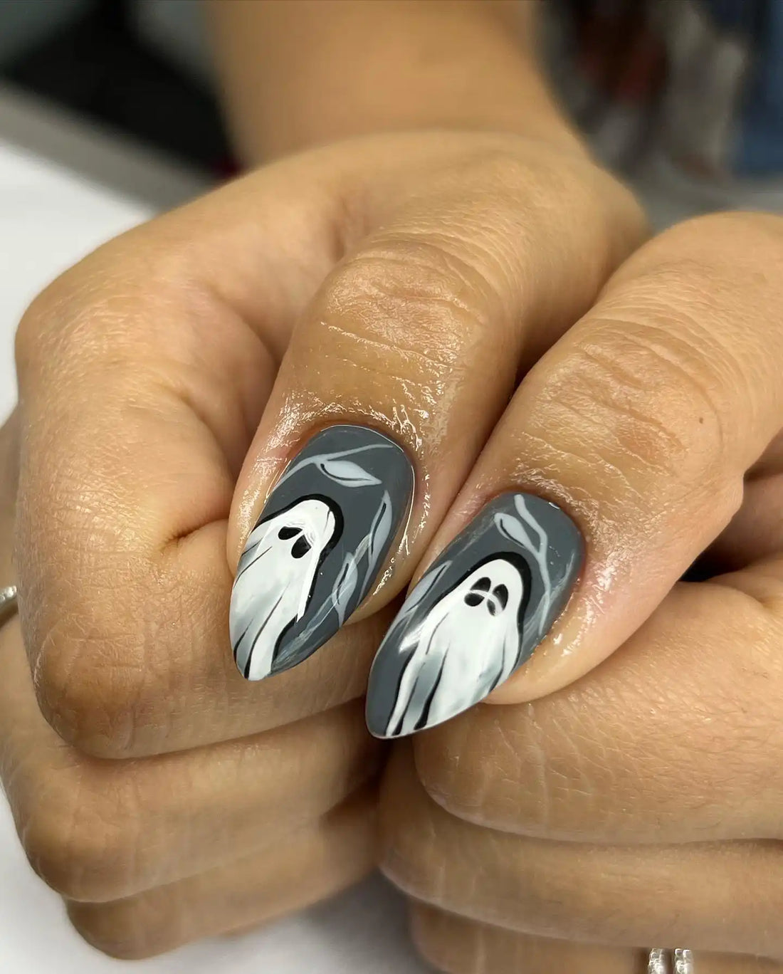 Handmade Ghost Floral Fall Halloween Pastel Spooky Cute Press on Nails S26