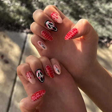 Handmade Ghost Horror Movie Blood Drip Red Halloween Press on Nails N39