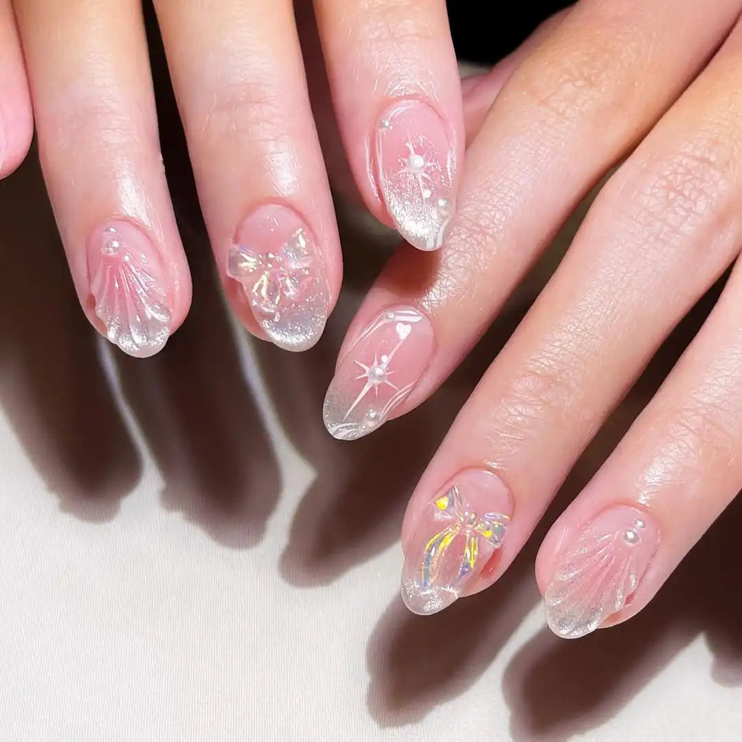 Handmade Glitter Cat Eye Ribbon and Butterfly Press on Nails