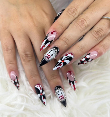 Handmade Gothic Sad Clown Blood Drip Rhinestone French Press on Nails PY4