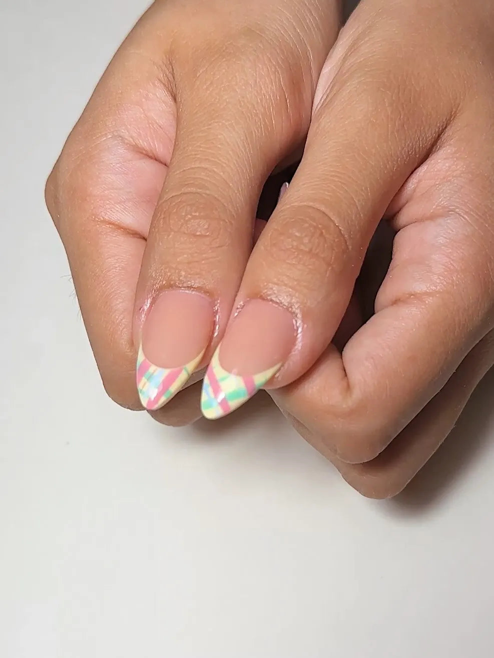 Handmade Green Apple Picnic Plaid Polka Dot French Tip Press on Nails E60