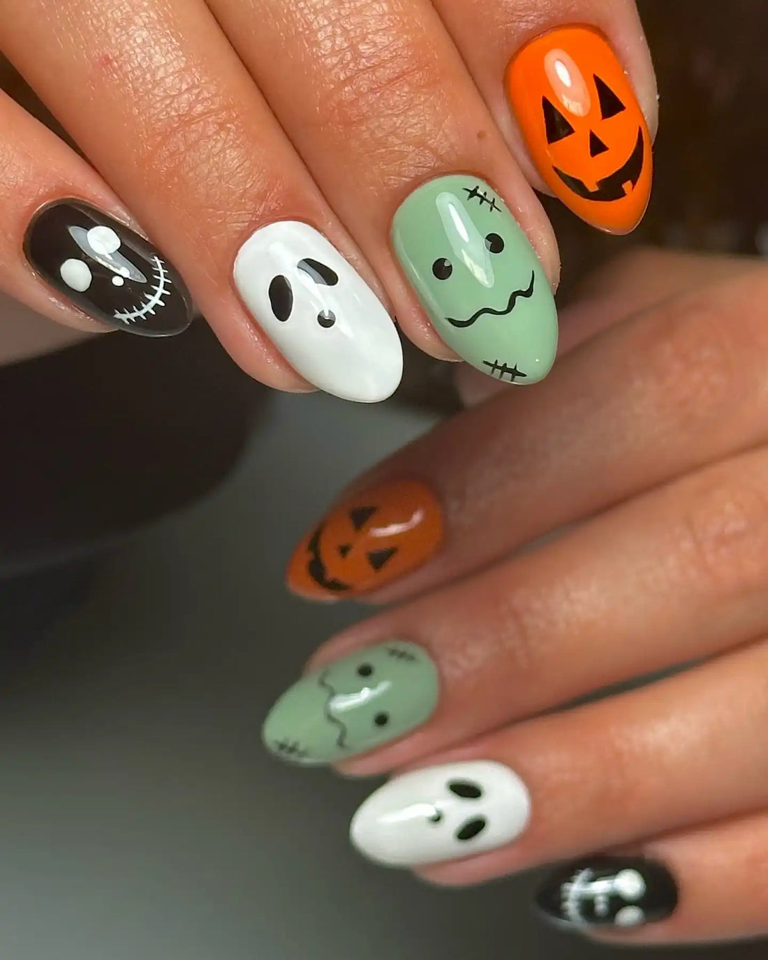 Handmade Halloween Ghost Pumpkin Skull Monster Spooky Cute Press on Nails Y13