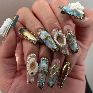 Handmade Holly Angels and Cross Luxury 3D Press on Nails D39