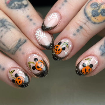 Handmade Magic Black French Tip Mouse Ear Pumpkin Spider Web Press on Nails PZ5
