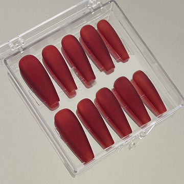 Handmade Matte Velvet Red Nails - Custom Handmade Gel Fake Nail