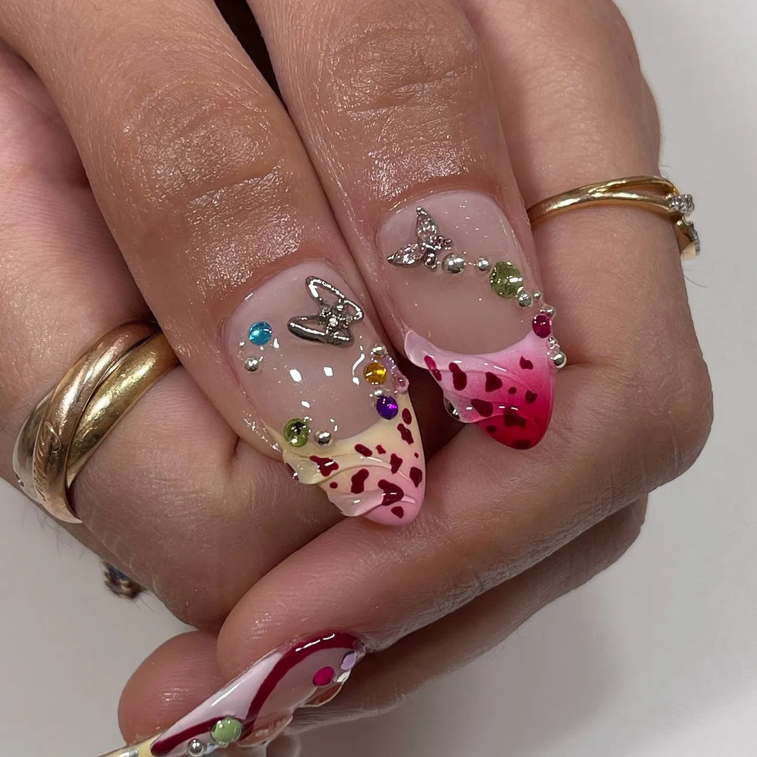Handmade Abstract 3D Flower Bling Colorful Summer Press on Nails R06