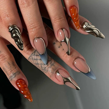 Handmade Metallic and Ombre Accent Design Press on Nails G54
