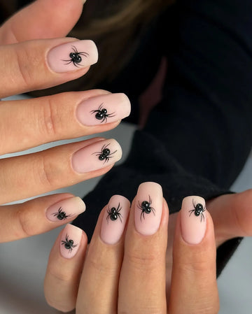 Handmade Minimalist Matte Nude 3D Black Spider Creepy Press on Nails PZ0