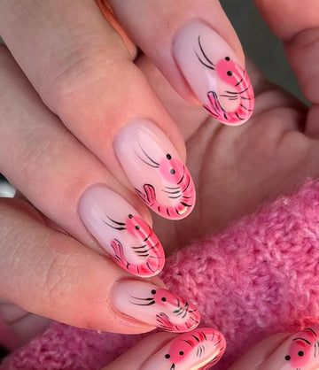 Handmade Minimalist Pink Nude Coquette Shrimp Prawn Animal Art Press on Nails QC8