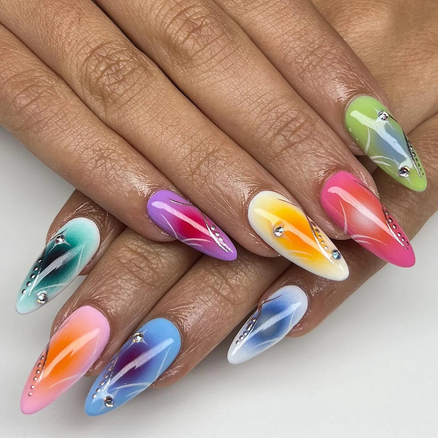 Handmade Neon Rainbow Bright Ombre Swirl Press on Nails R22