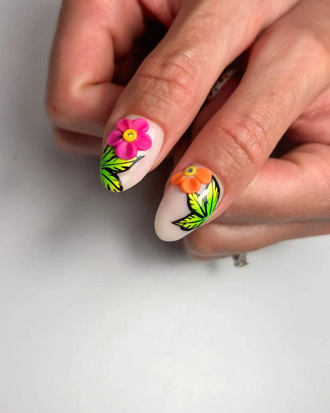Handmade Neon Tropical Safari Leopard Zebra Print 3D Floral Press on Nails F13