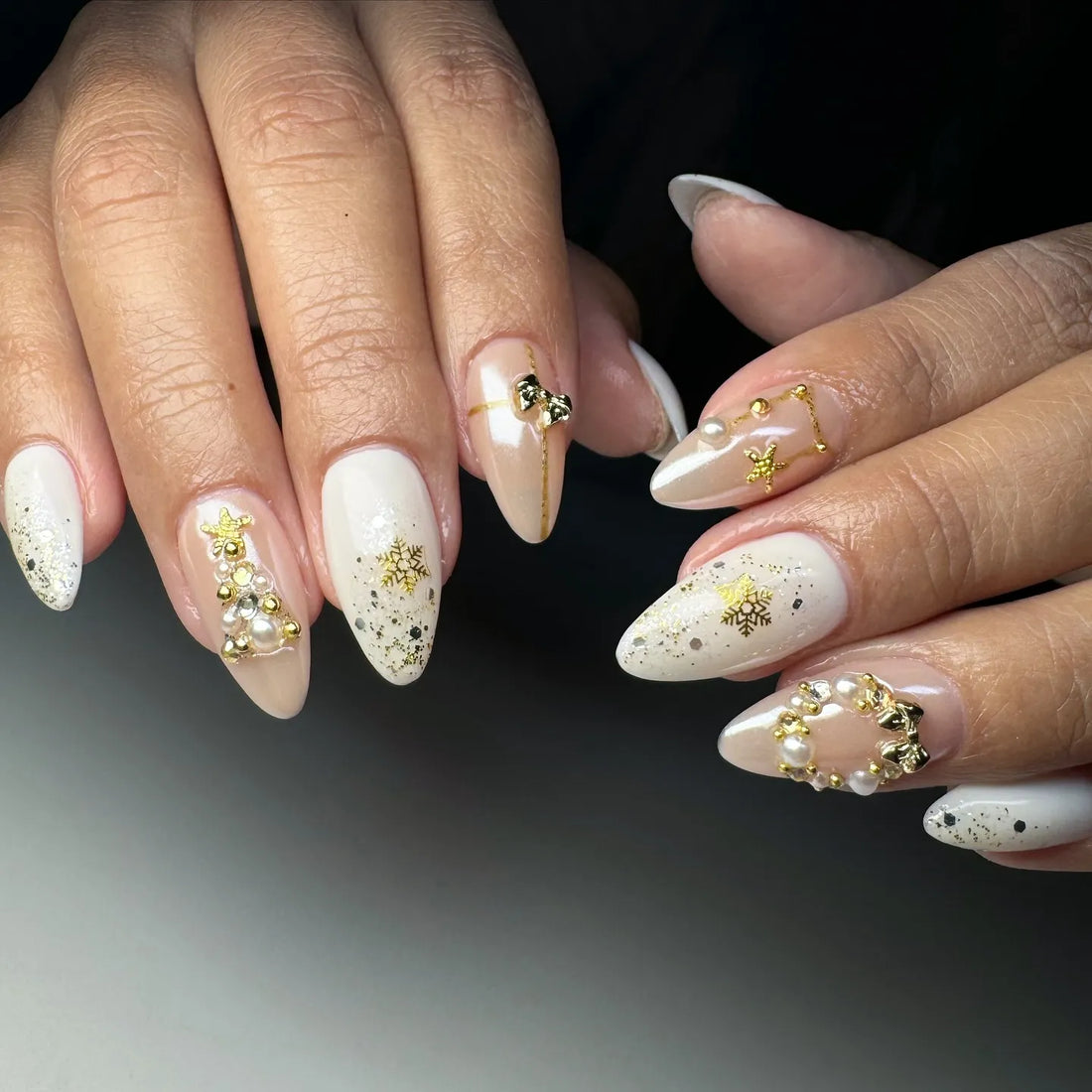 Handmade White Christmas Holiday Bling Glitter Jewels Press on Nails C64