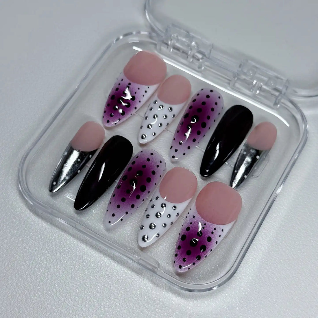 Handmade Ombre Purple Polka Dot Reusable Simple Press on Nails R21