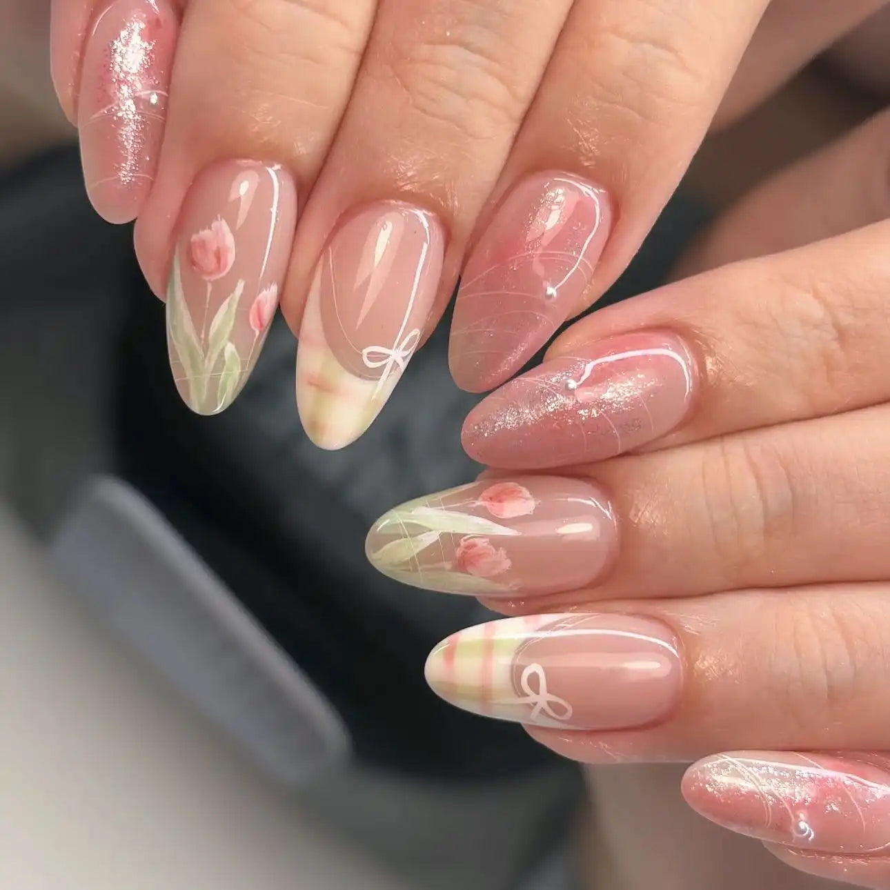 Handmade Painting Florals in Pink Fake Nails C33