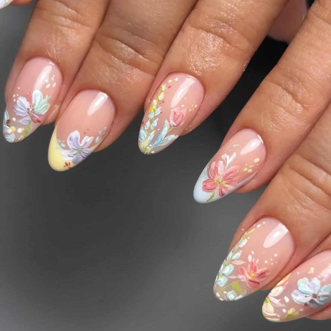 Handmade Pastel Floral French Spring Watercolor Garden Press on Nails M58